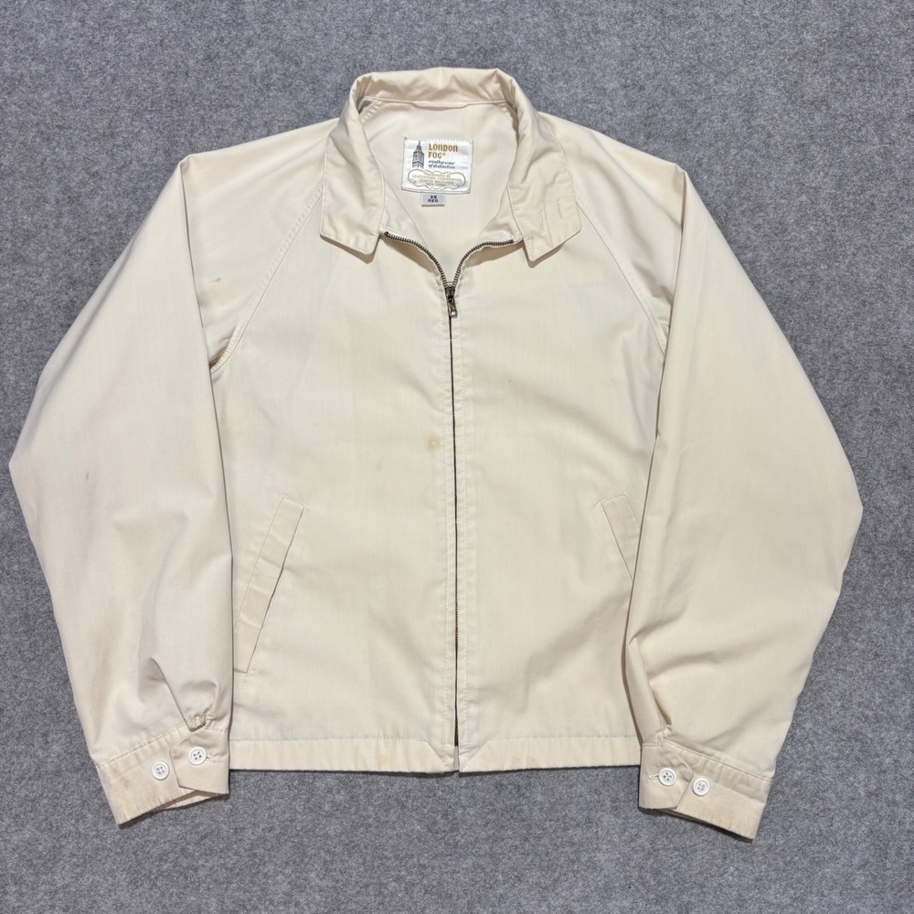 Vintage London Fog Harrington Jacket Mens 38 Reg Cream Full Zip Lightweight